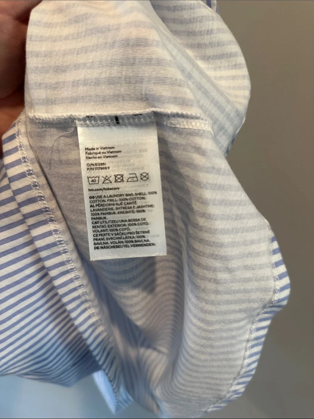 H&M 5T/6 Flutter Sleeve Light Blue & White Stripe Cotton Dress